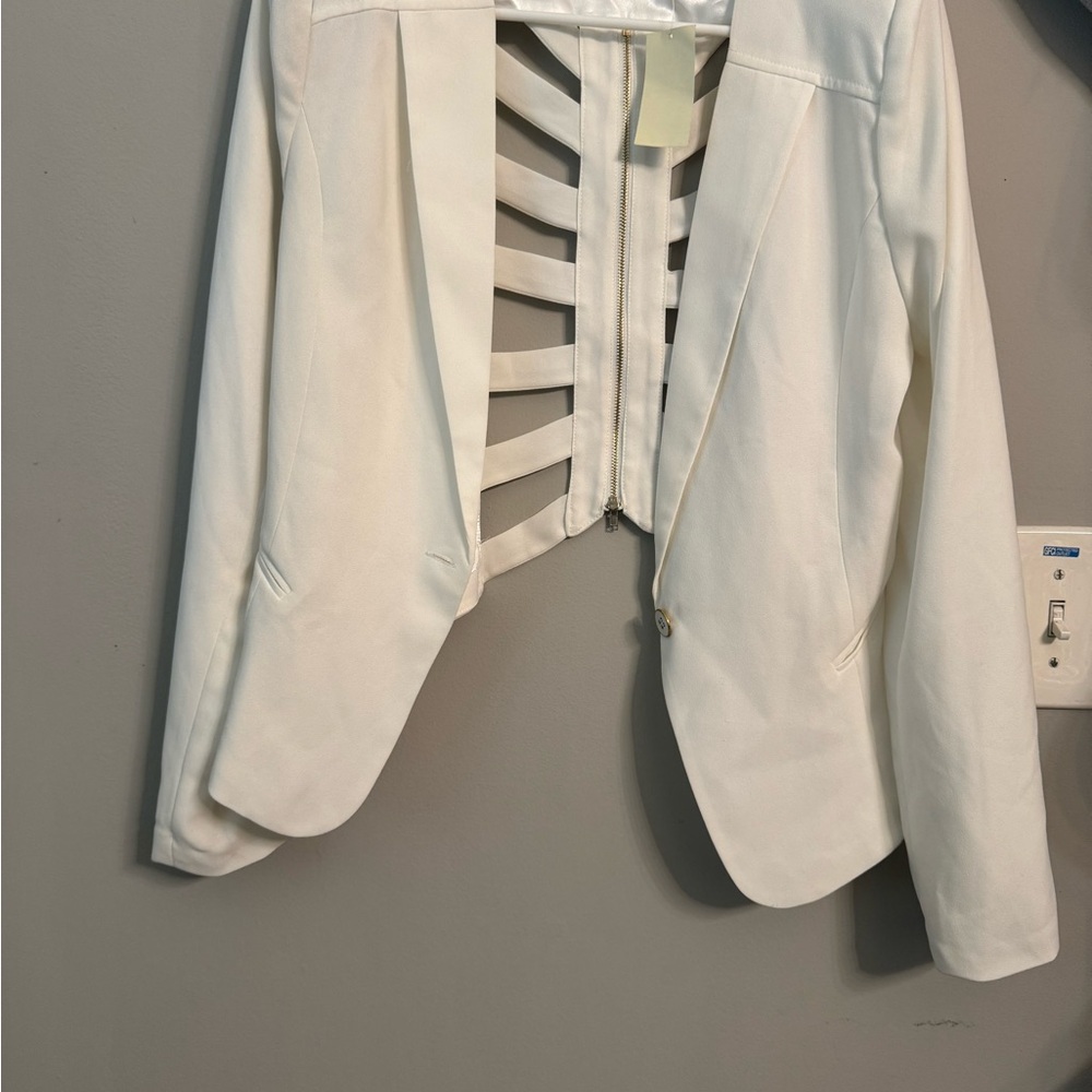 Arden B White Women's Blazer with Unique Back Design